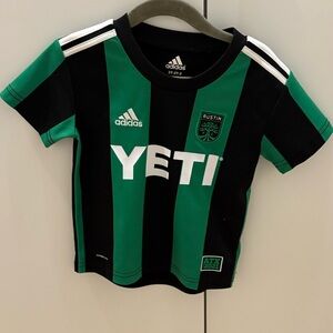 Adidas Kids 2T Toddler green Black Striped soccer jersey Shirt Austin FC yeti